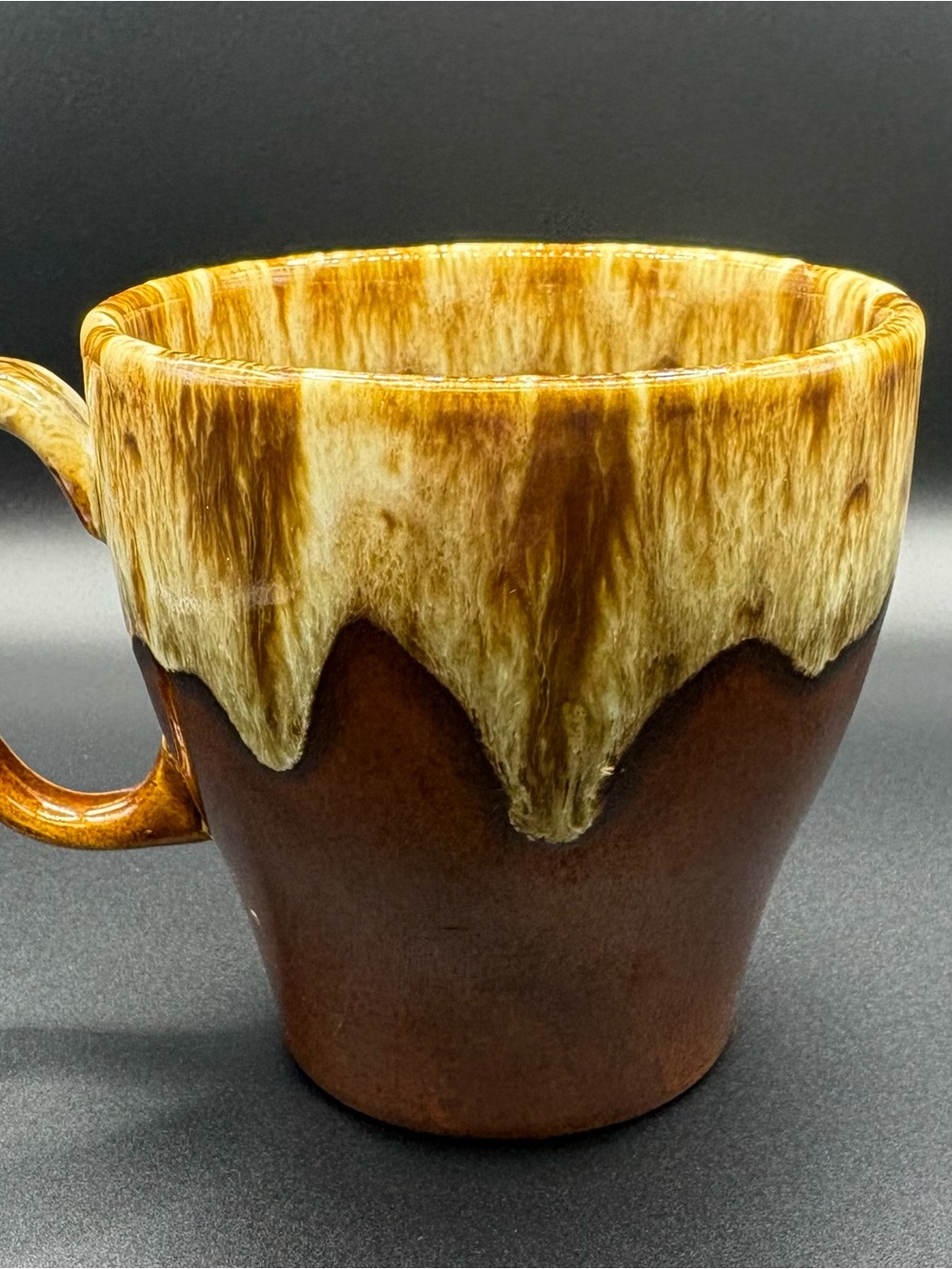 Vintage Canonsburg Pottery Brown Drip Glaze Coffee Mugs Set Of 3 Marked USA
